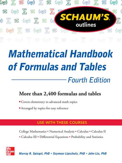Title details for Schaum's Outline of Mathematical Handbook of Formulas and Tables by Seymour Lipschutz - Available